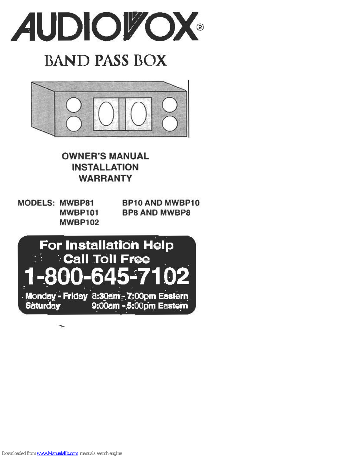 Audiovox BP10, BP8, MWBP10, MWBP101, MWBP102 Owner's Manual