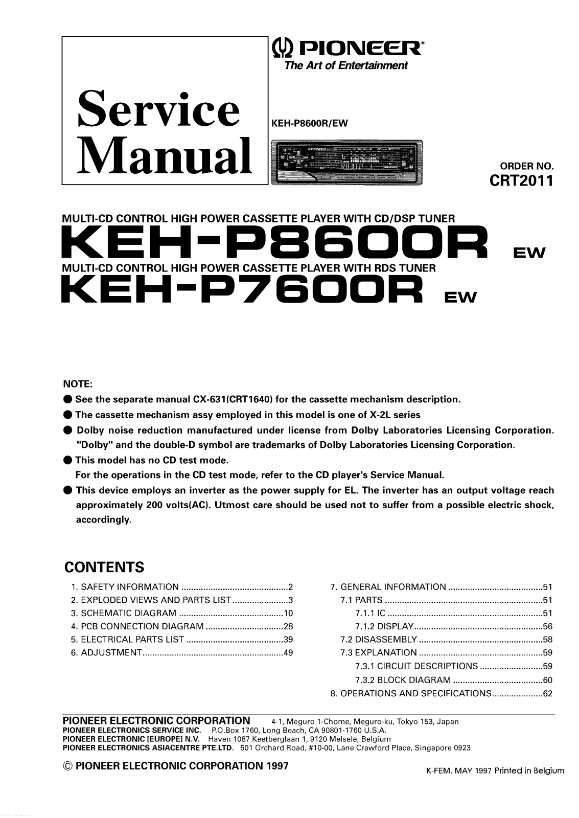 PIONEER KEH-P7600R, KEH-P8600R Service Manual