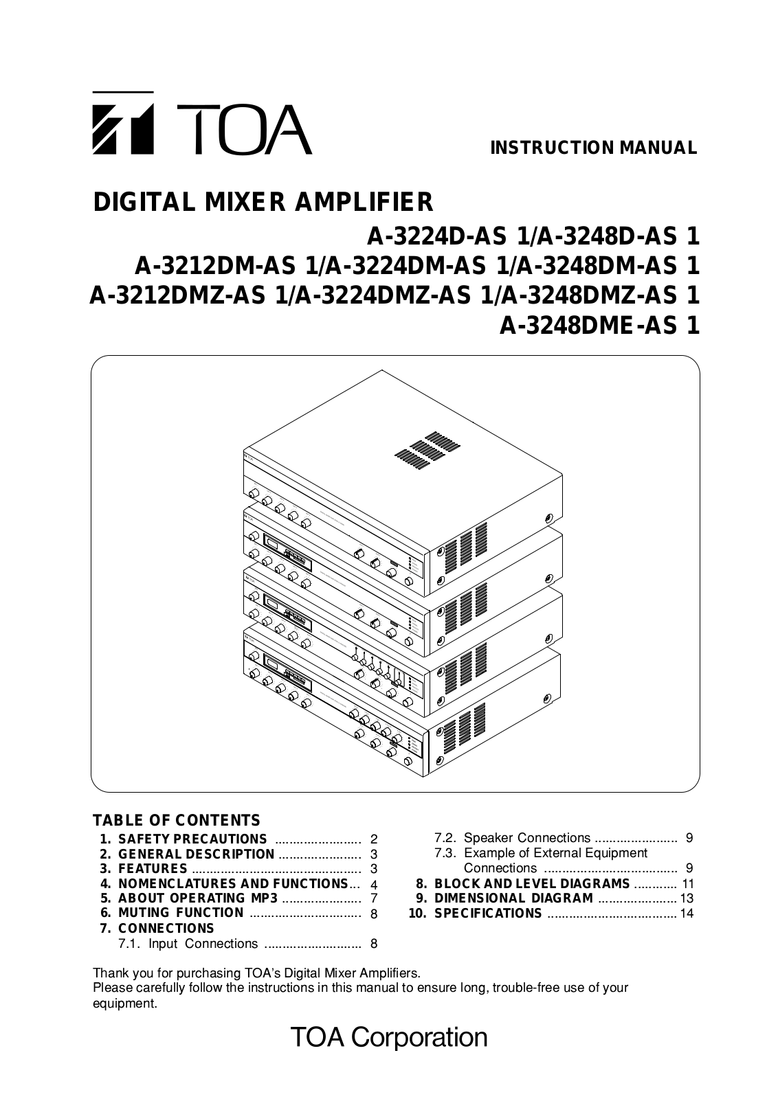 Toa A-3224D-AS 1, A-3248D-AS 1, A-3212DM-AS 1, A-3224DM-AS 1, A-3248DM-AS 1 Instruction Manual