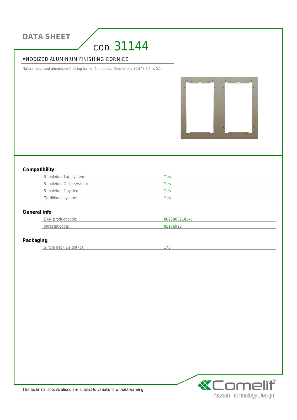 Comelit 31144 Specsheet