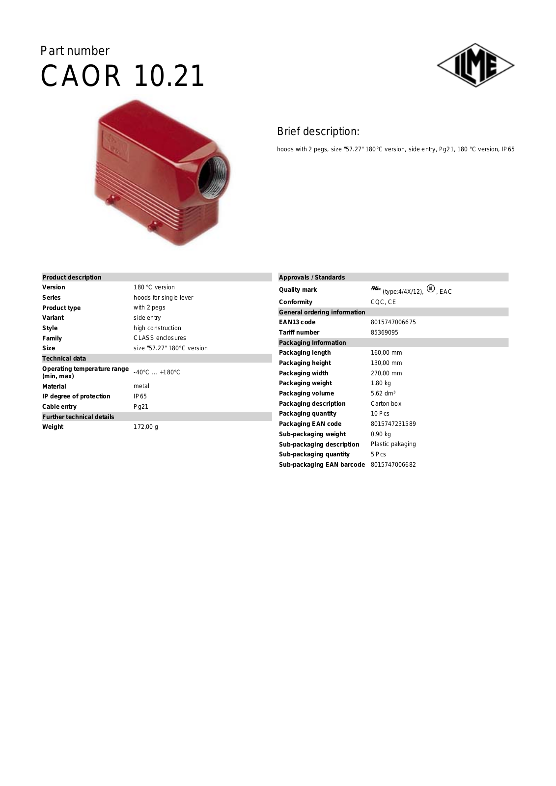 Datasheet CAOR-10.21 Datasheet (ILME) - ManualMachine.com