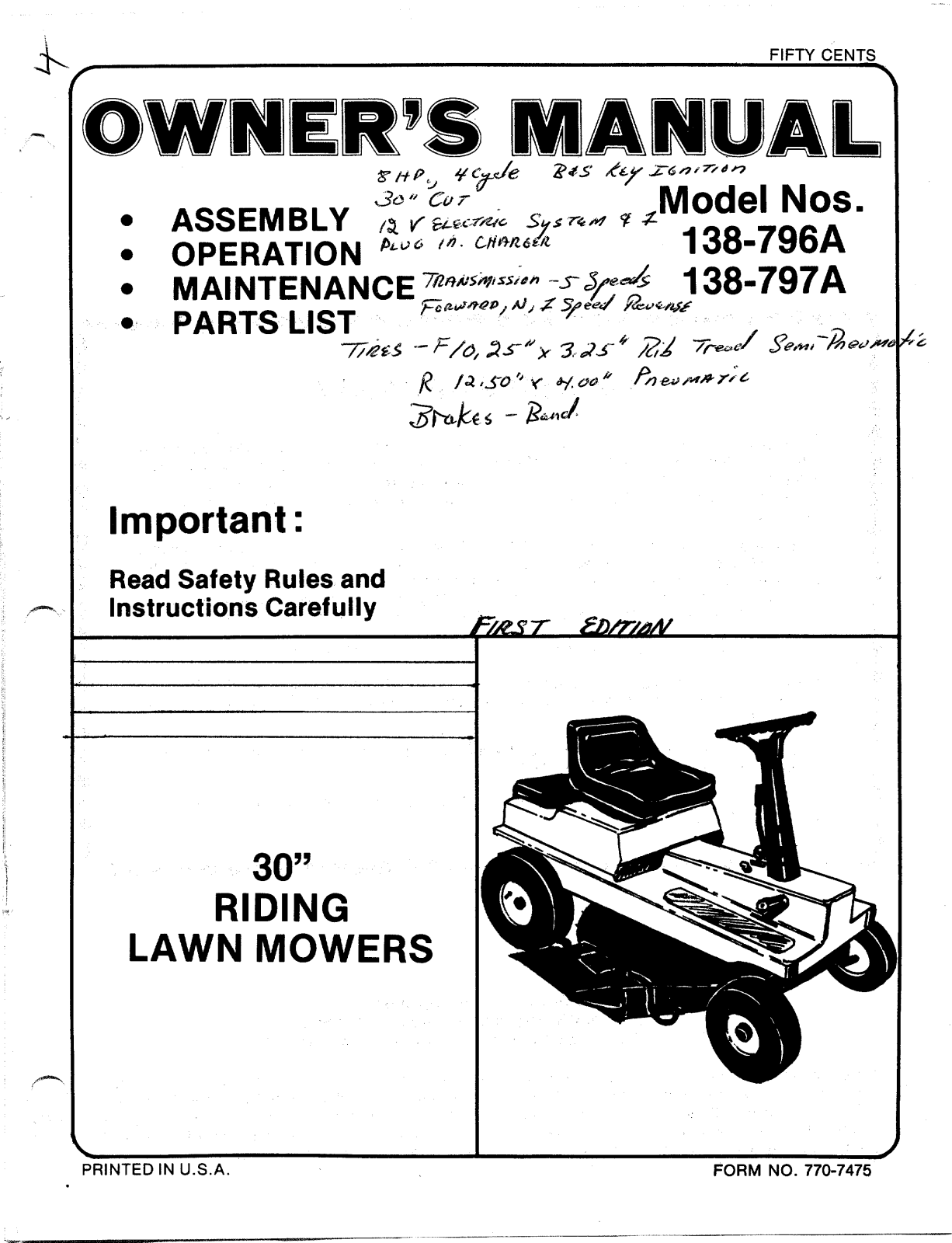 MTD 138-797A, 138-796A User Manual