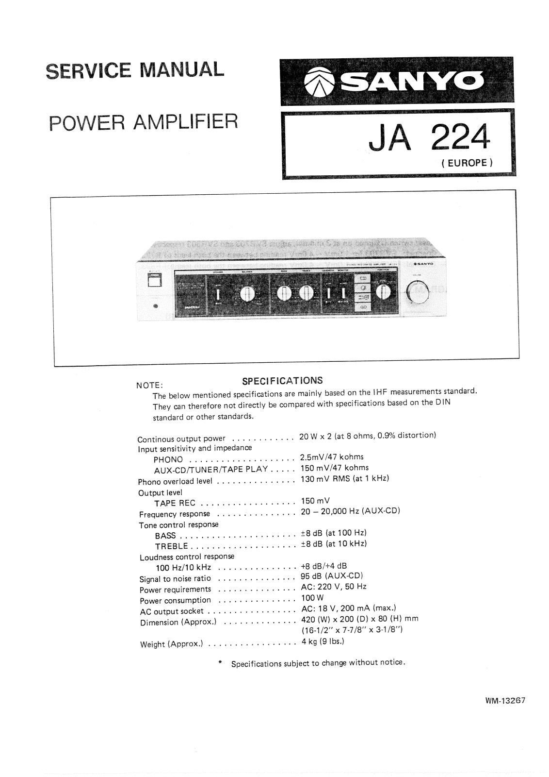 Sanyo JA-224 Service manual