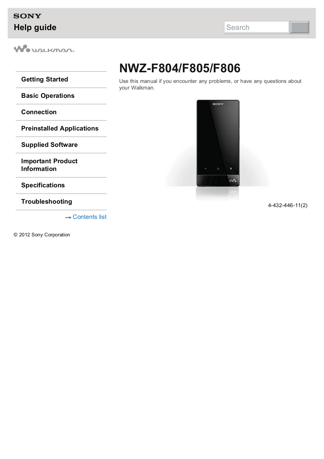 Sony NWZF800 User Manual