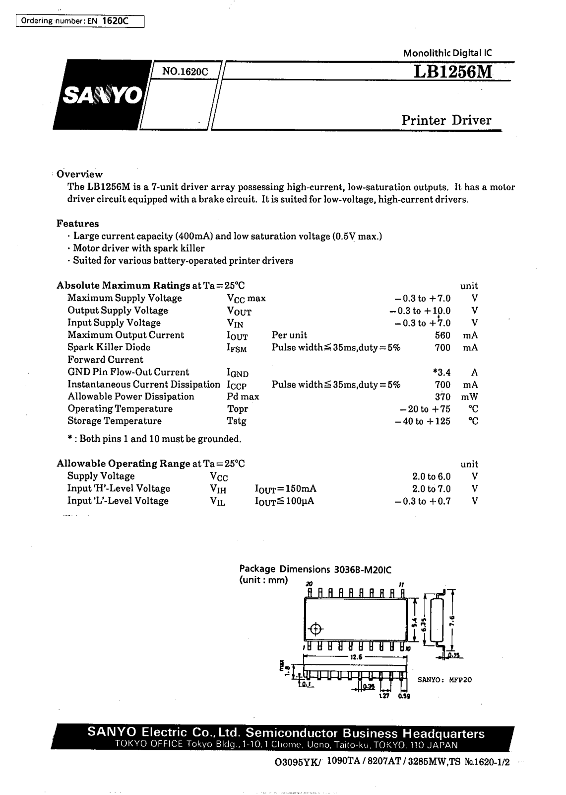 SANYO LB1256M Datasheet