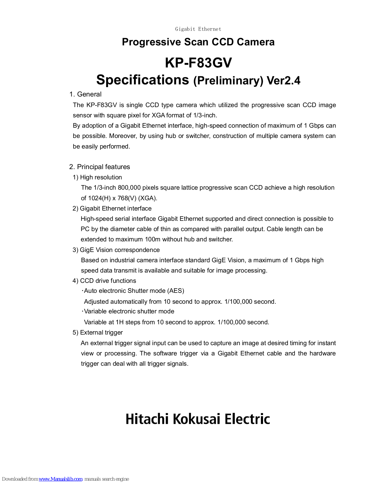 Hitachi Kokusai Electric KP-F83GV Specification