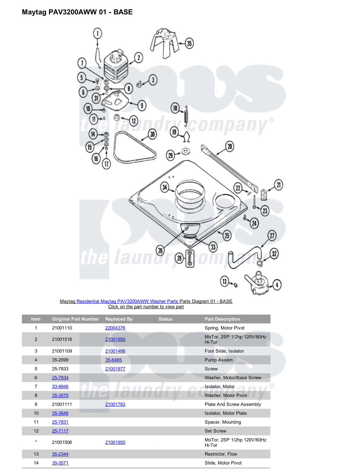 Maytag PAV3200AWW Parts Diagram