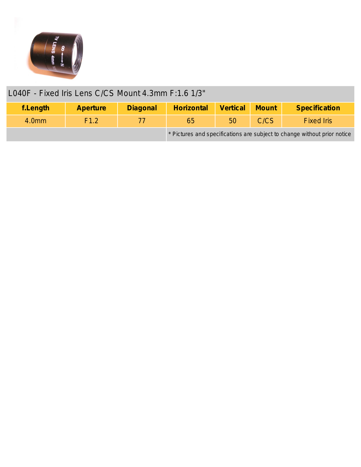 COP-USA L040F Specsheet