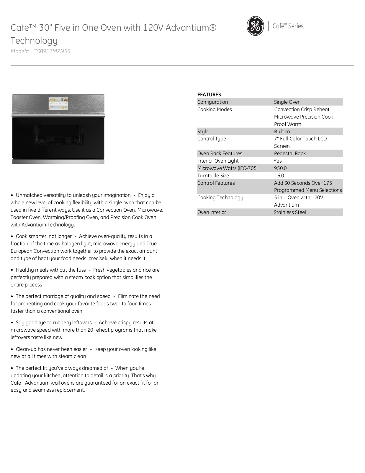 Cafe CSB913M2NS5 Specs