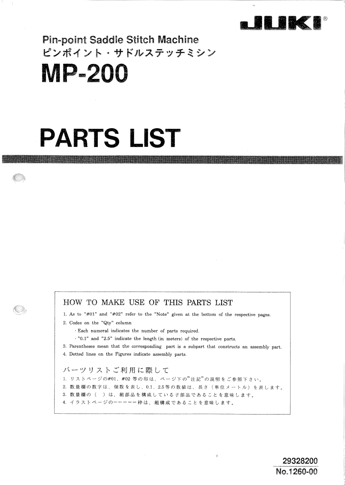 Juki MP200 Parts Book