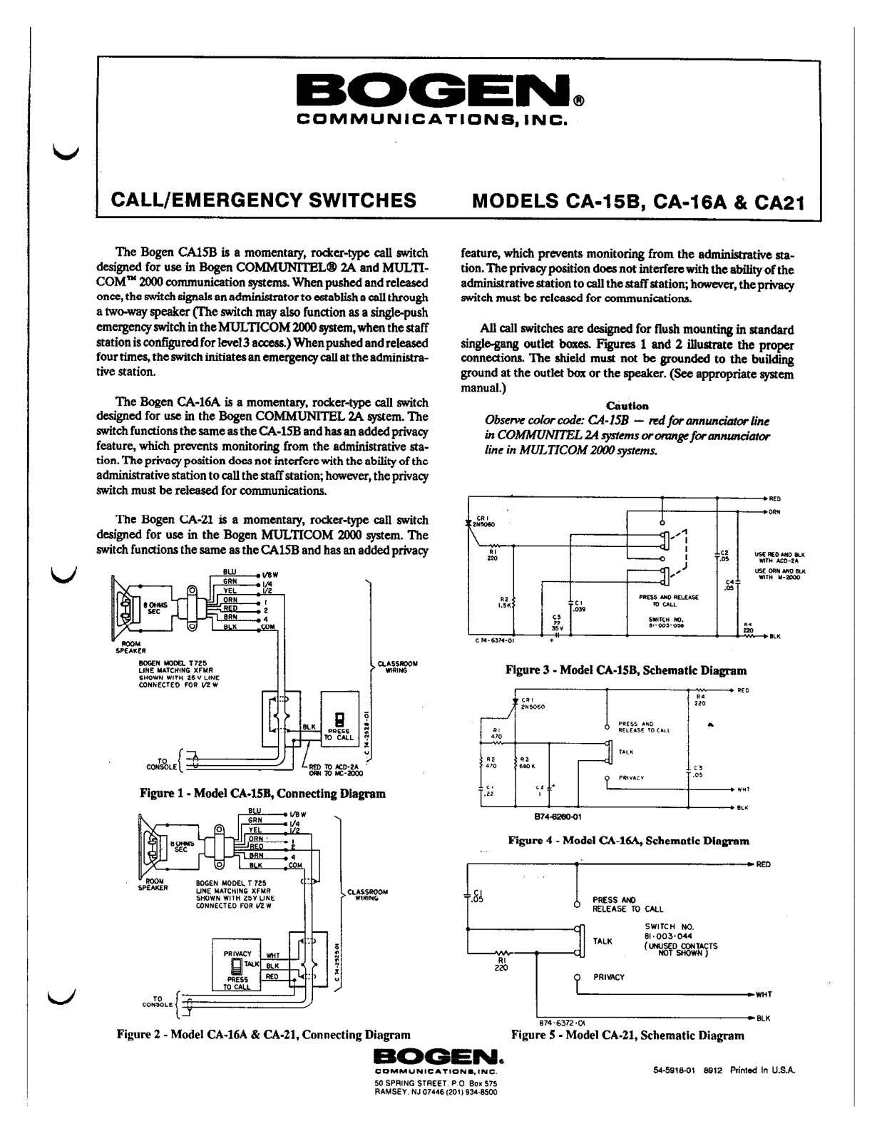 Bogen CA-16A, CA21, CA-15B User Manual