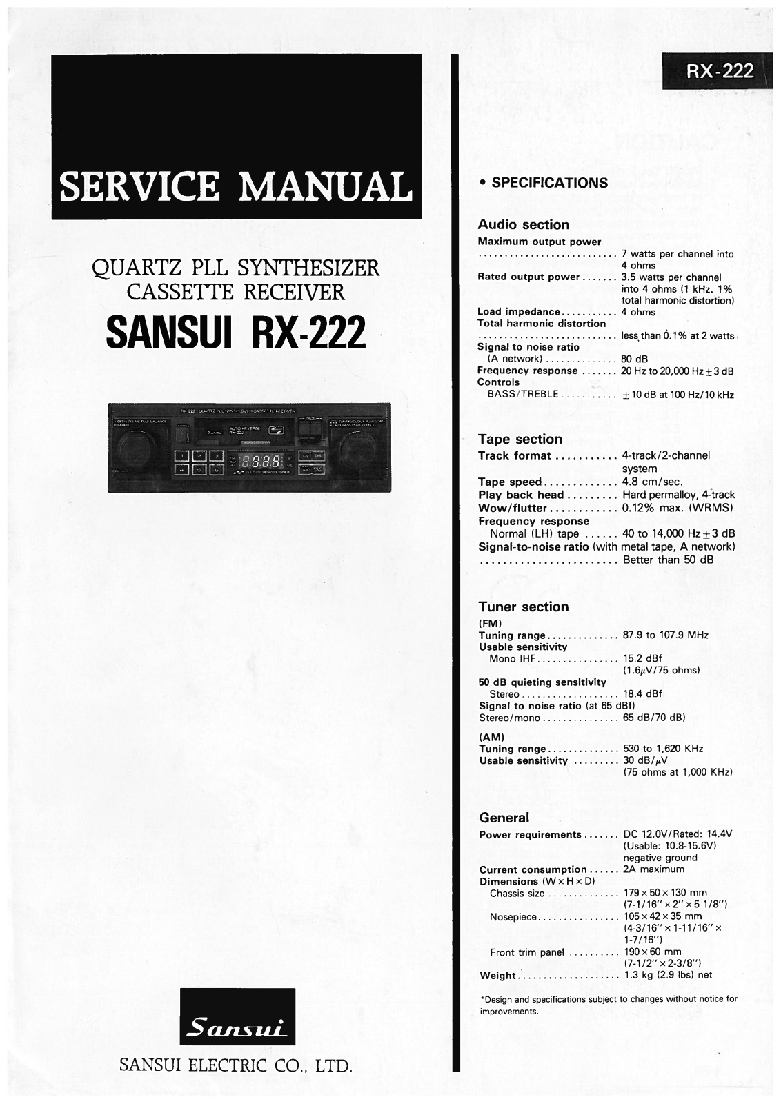 Sansui RX-222 Service Manual