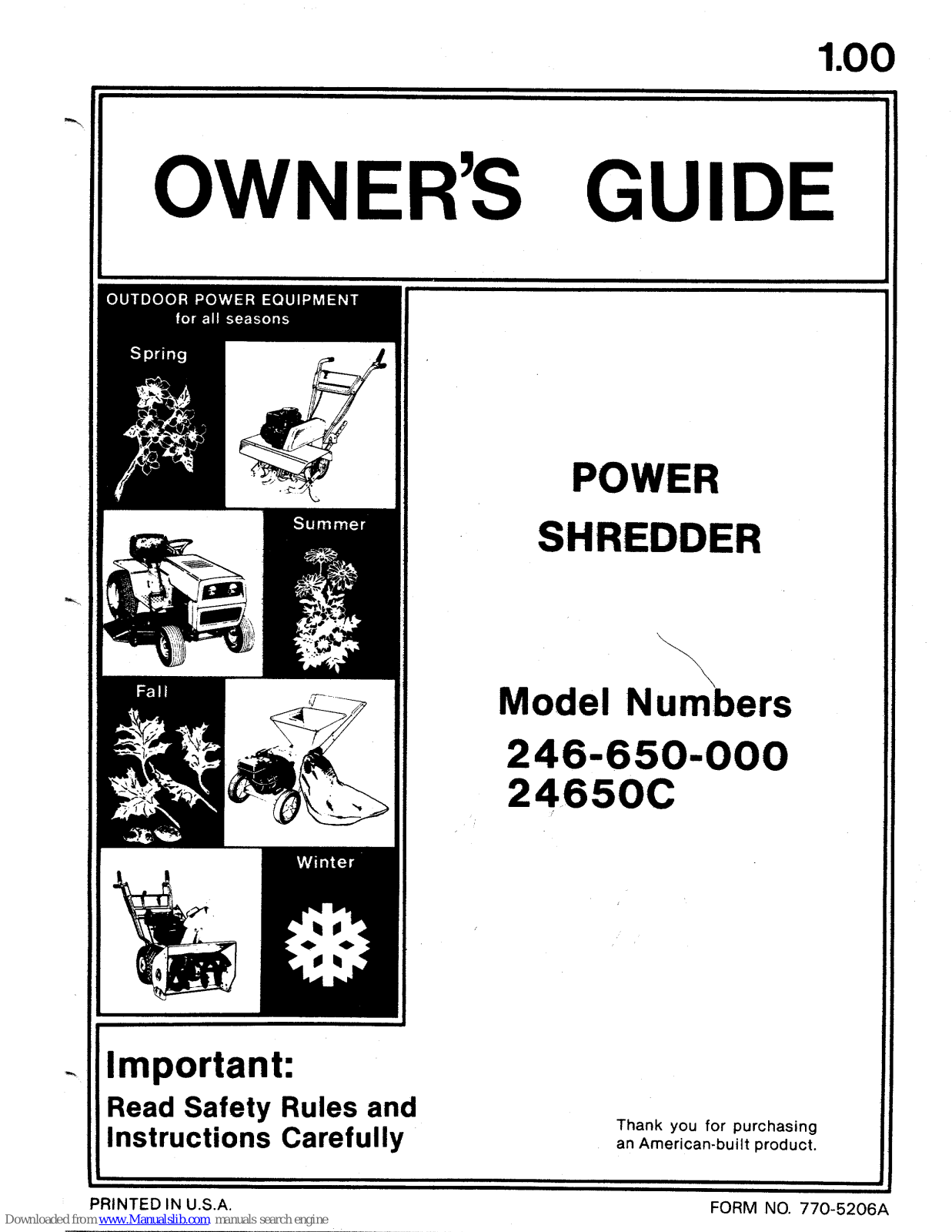 Yard-Man 246-650-000, 24650C Owner's Manual