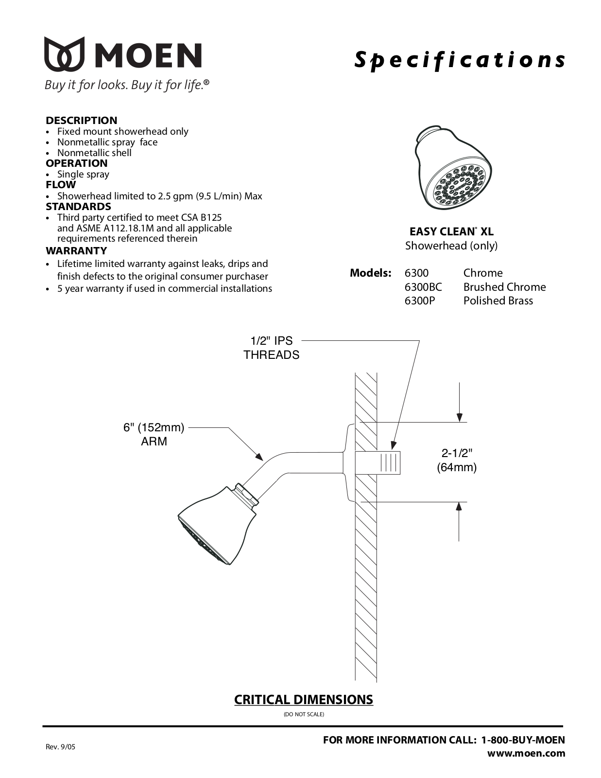 Moen 6300P, 6300BC, 6300 User Manual