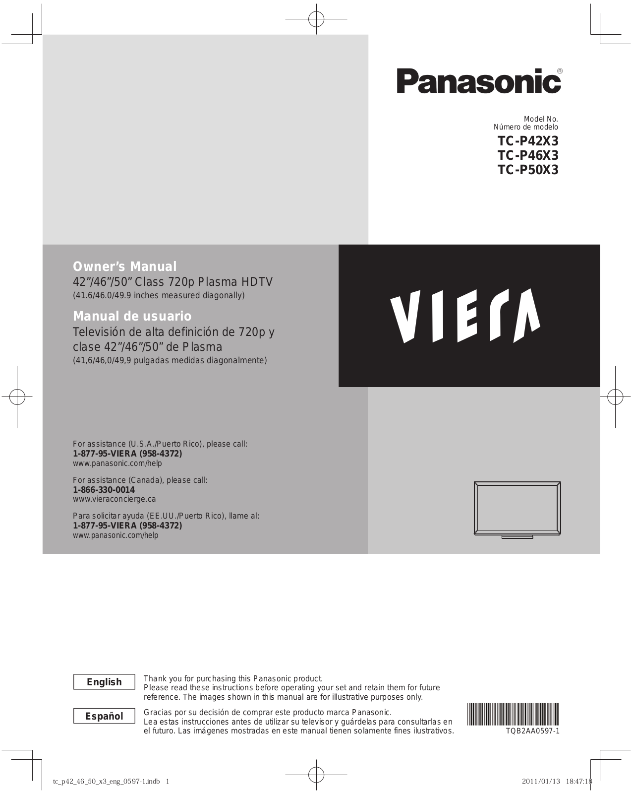 Panasonic TC-P42X3, TC-P46X3, TC-P50X3 Operating Instruction