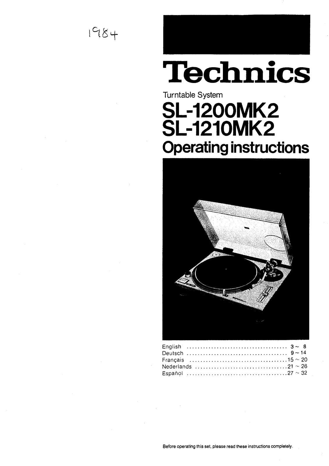 Panasonic SL-1210MK2, SL-1200MK2 User Manual