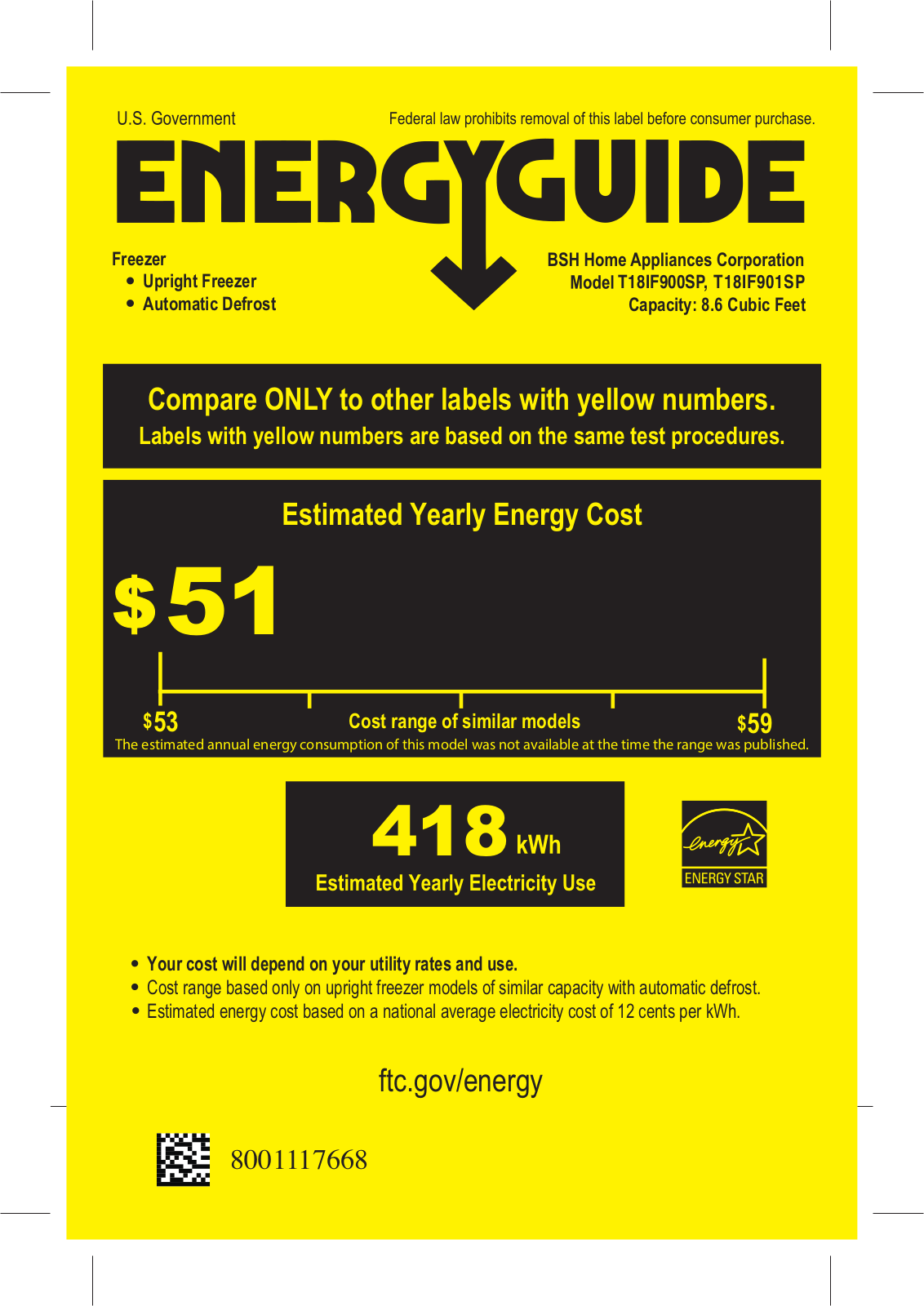 Thermador T18IF900SP Energy Guide