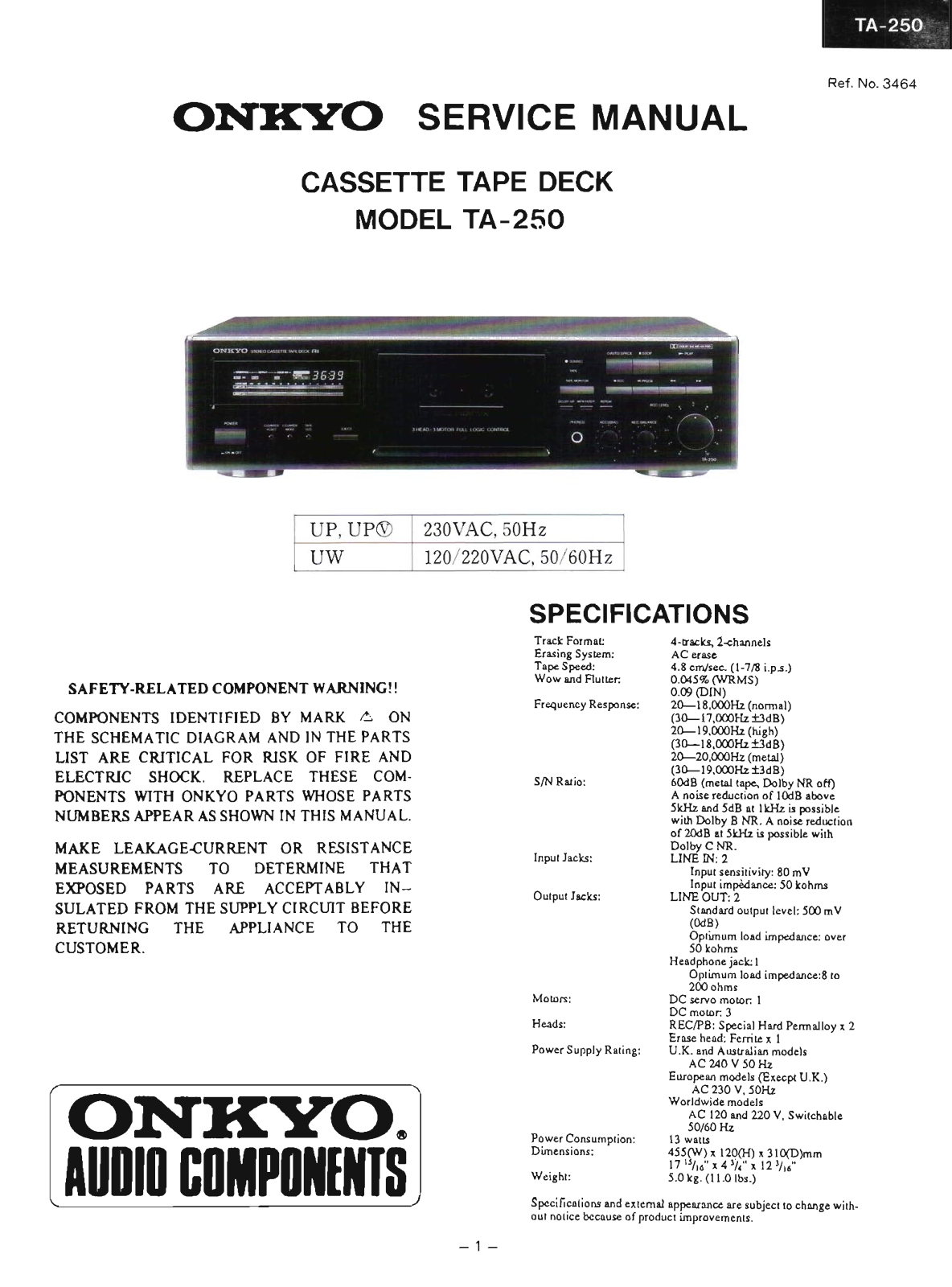 Onkyo TA-250 Service Manual