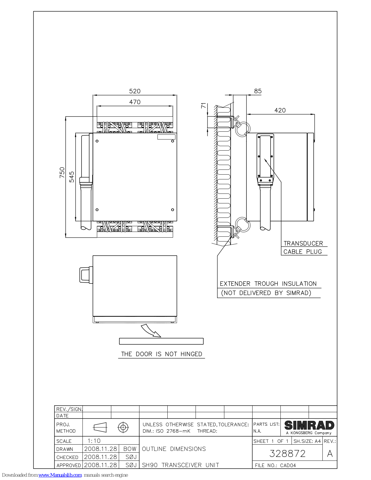 Simrad TRANSCEIVER UNIT OUTLINE - SCHEMA REV A, SH90 User Manual