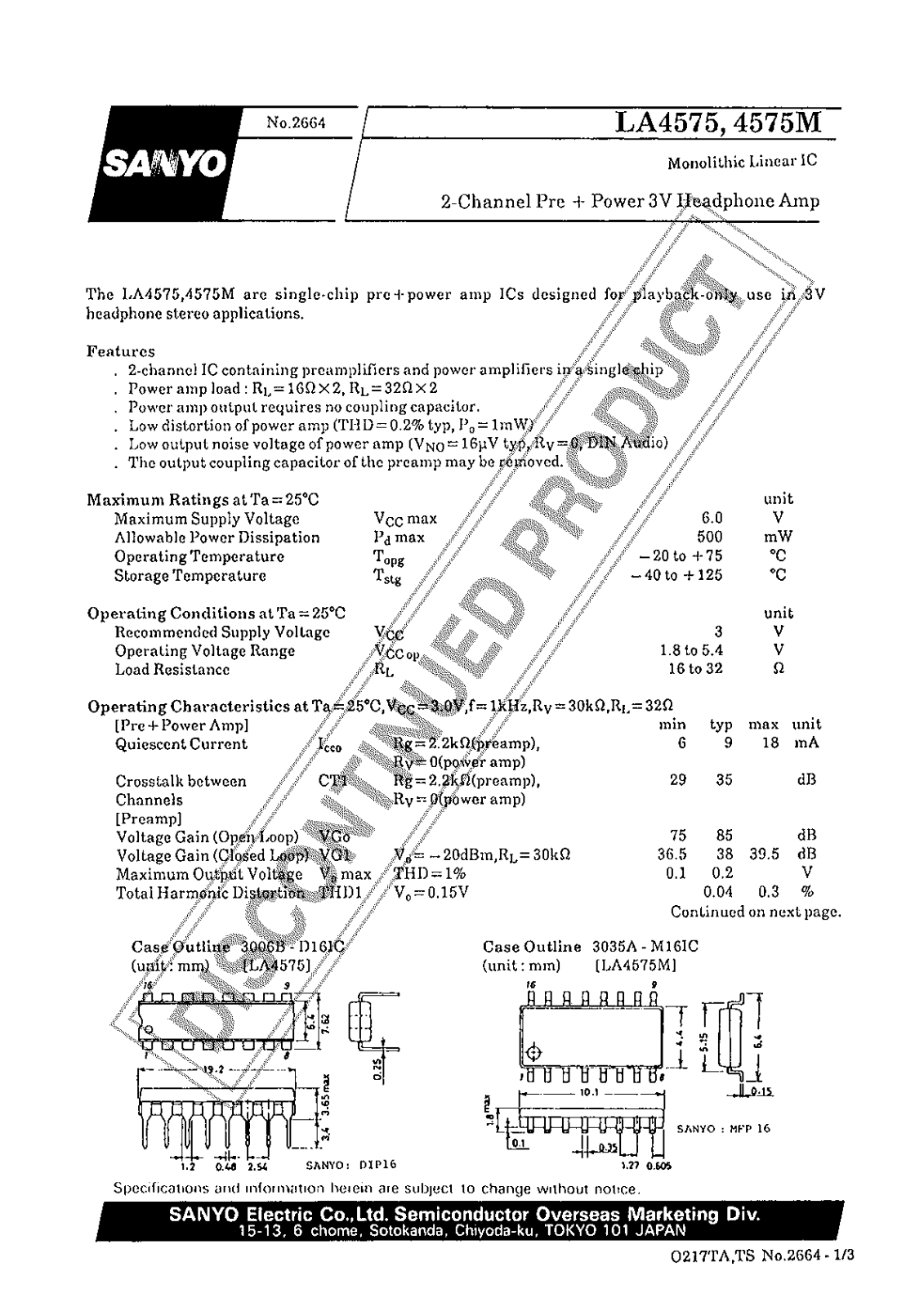 SANYO LA4575M, LA4575 Datasheet