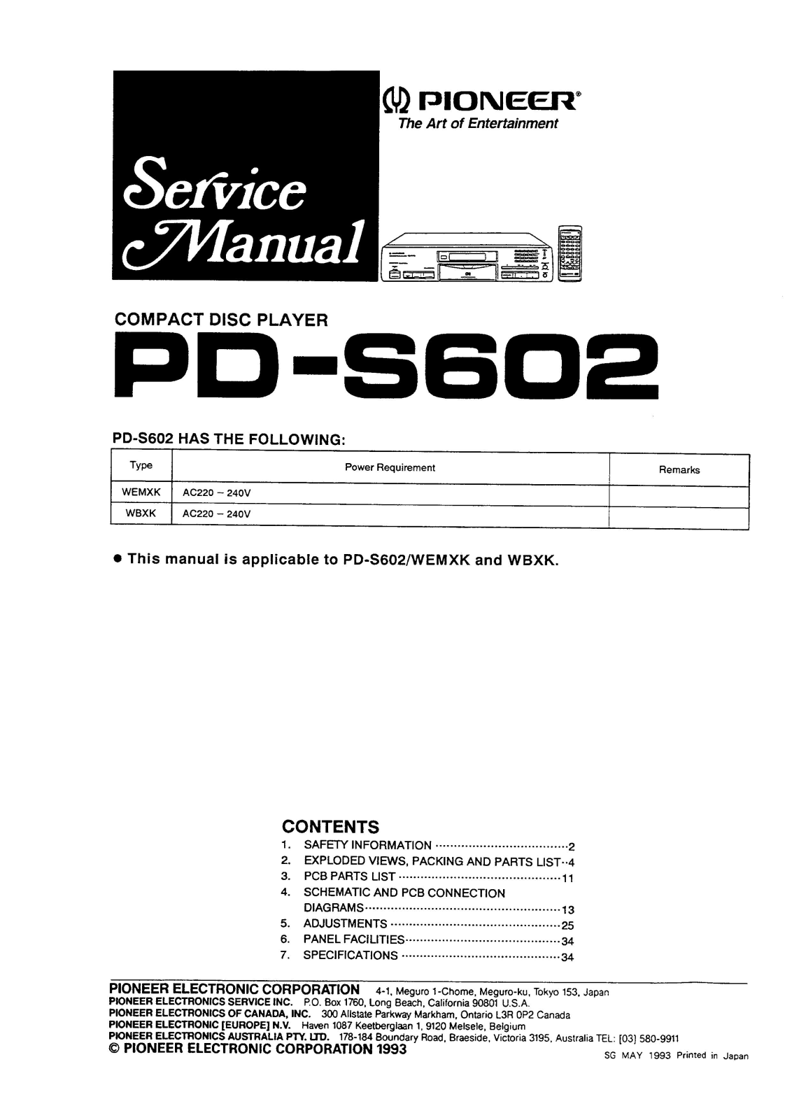 Pioneer PDS-602 Service manual