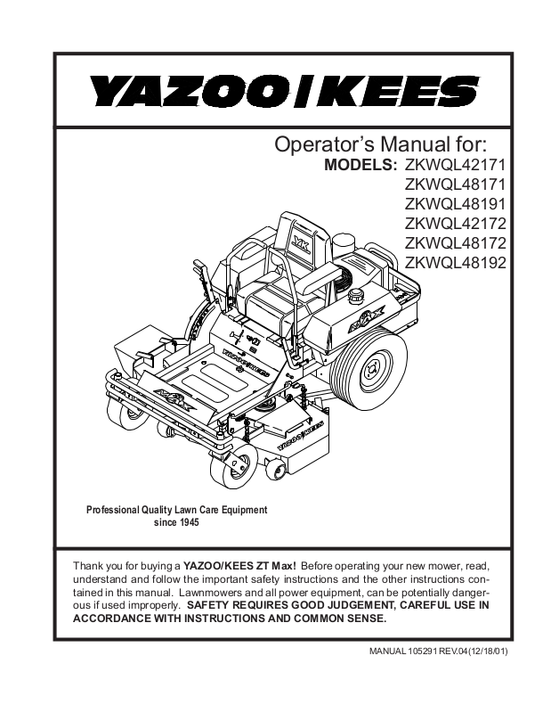 Yazoo/Kees ZBIQL48182 User Manual