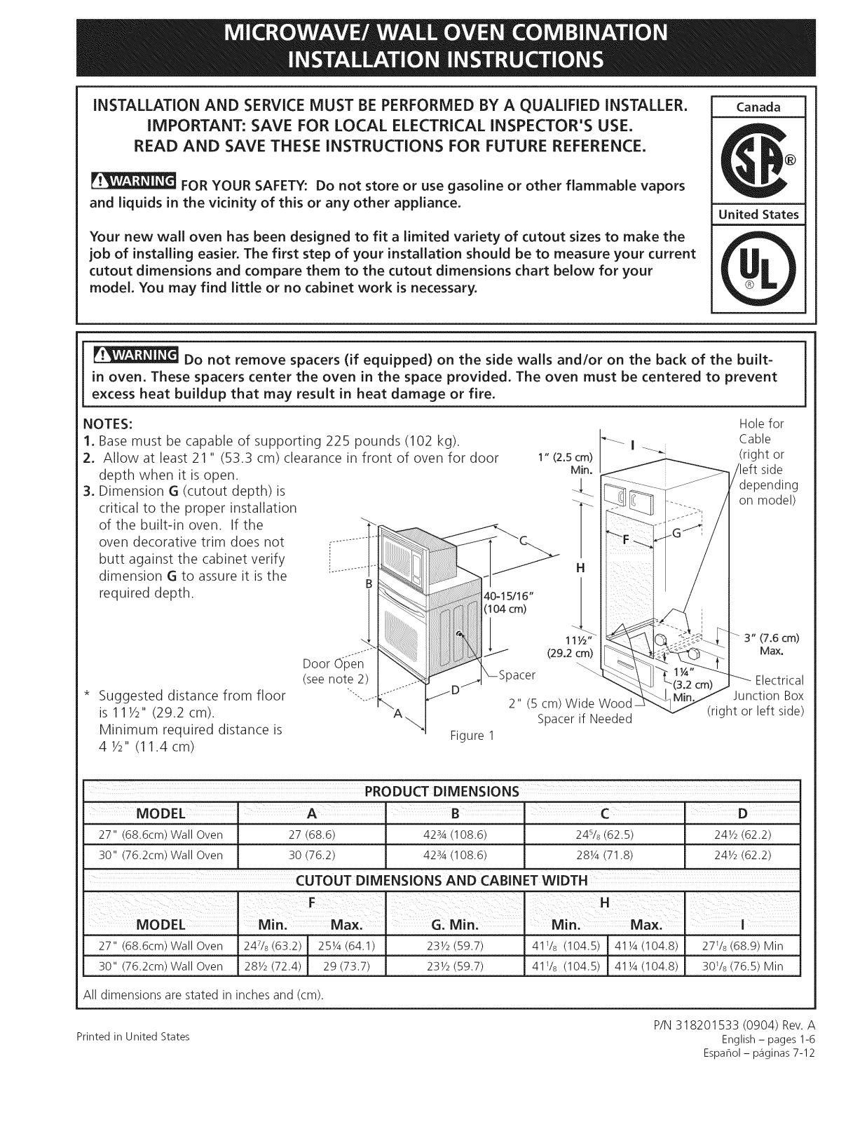 Frigidaire FGMC2765KBA, FGMC2765KBB, FGMC2765KWA, FGMC2765KWB, FGMC3065KBA Installation Guide - ManualMachine.com
