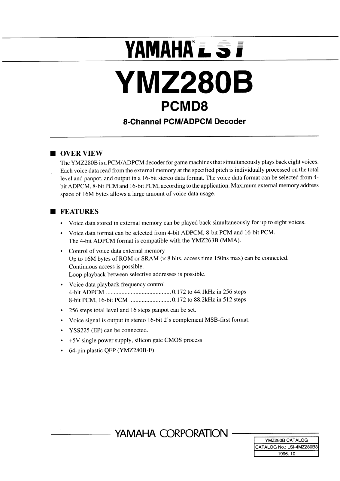 YAMAHA YMZ280B-F Datasheet