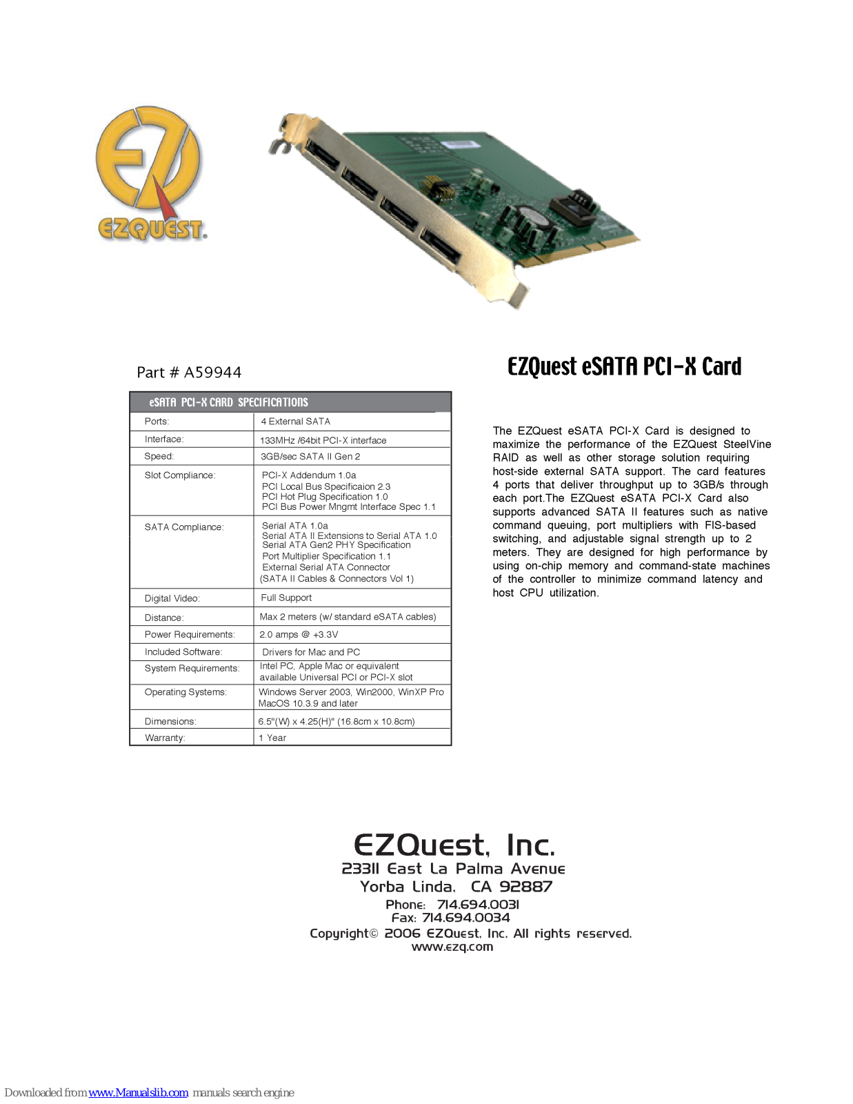 Ezquest A59944 Specifications - ManualMachine.com