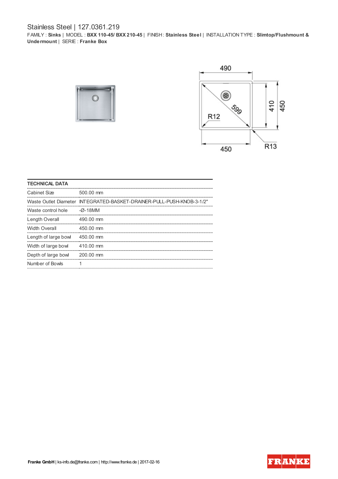 Franke 127.0361.219 Service Manual