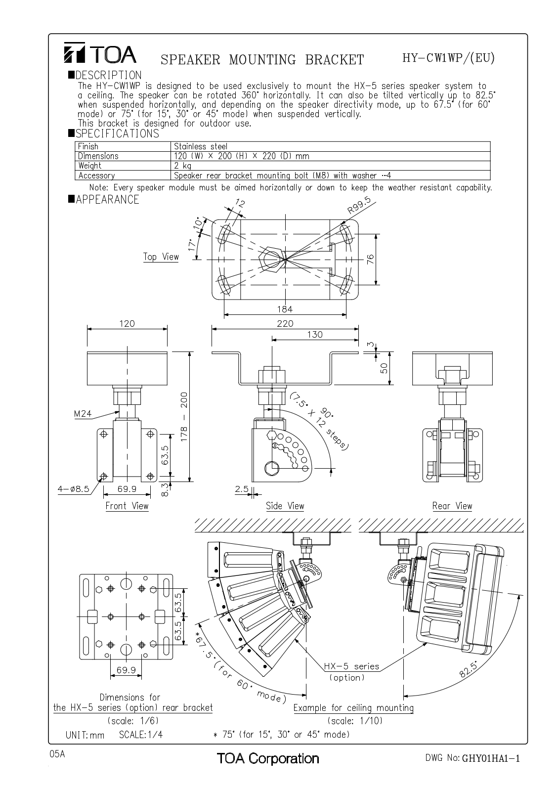 TOA HYCW1WP User Manual