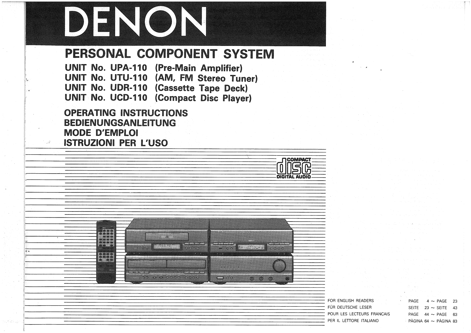 Denon UPA-110, UDR-110, UTU-110, UCD-110 OPERATING INSTRUCTIONS