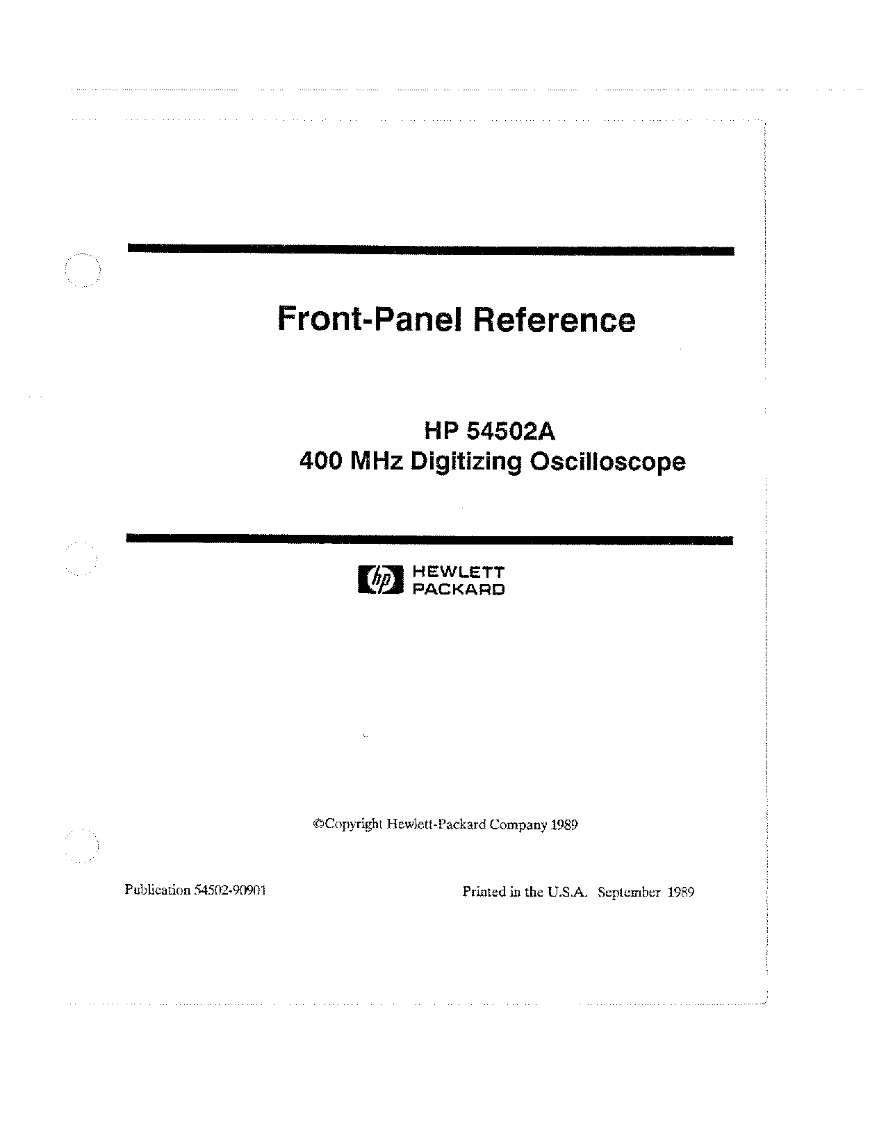 HP (Hewlett-Packard) 54502A User Manual