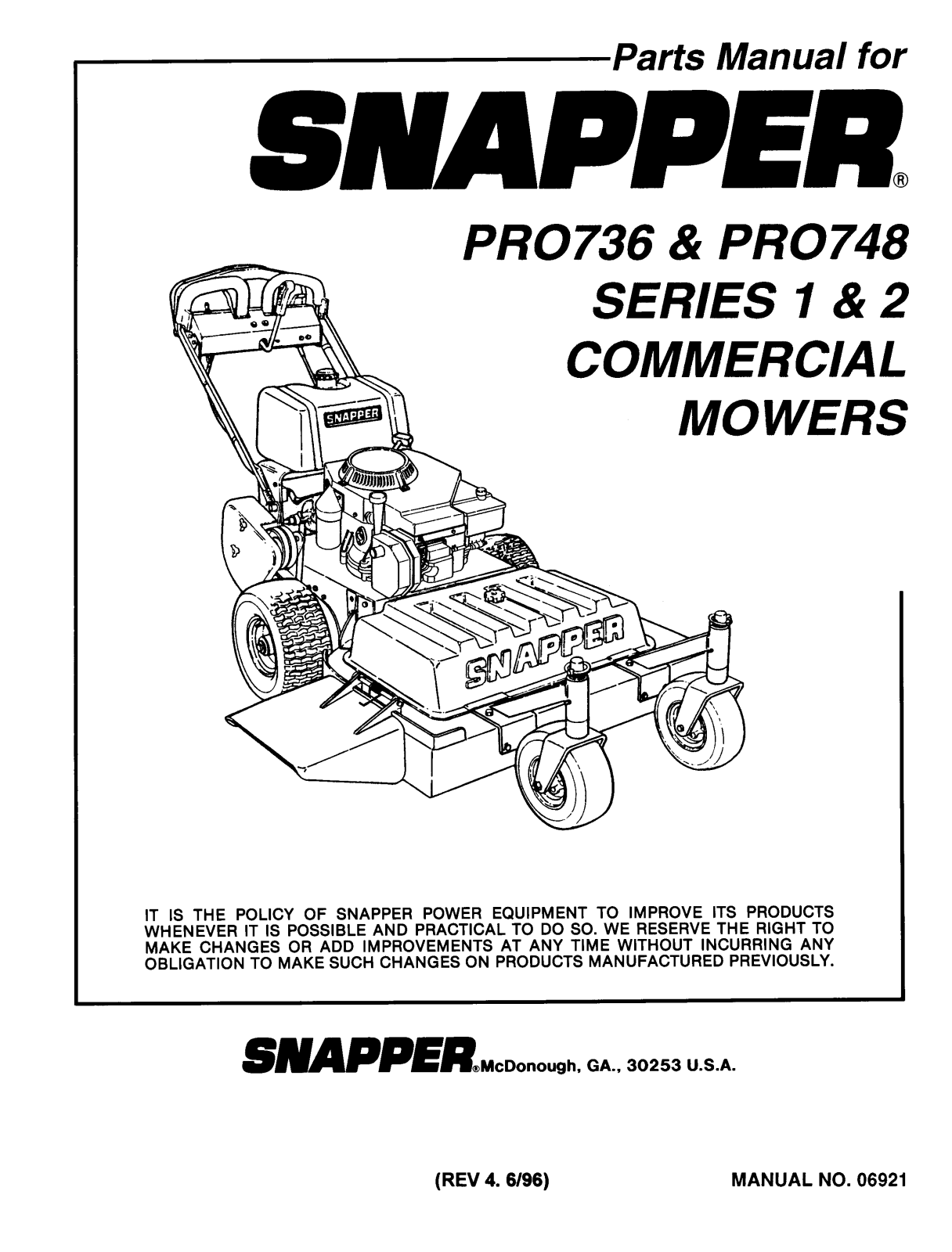 Snapper PRO736, PRO748 User Manual