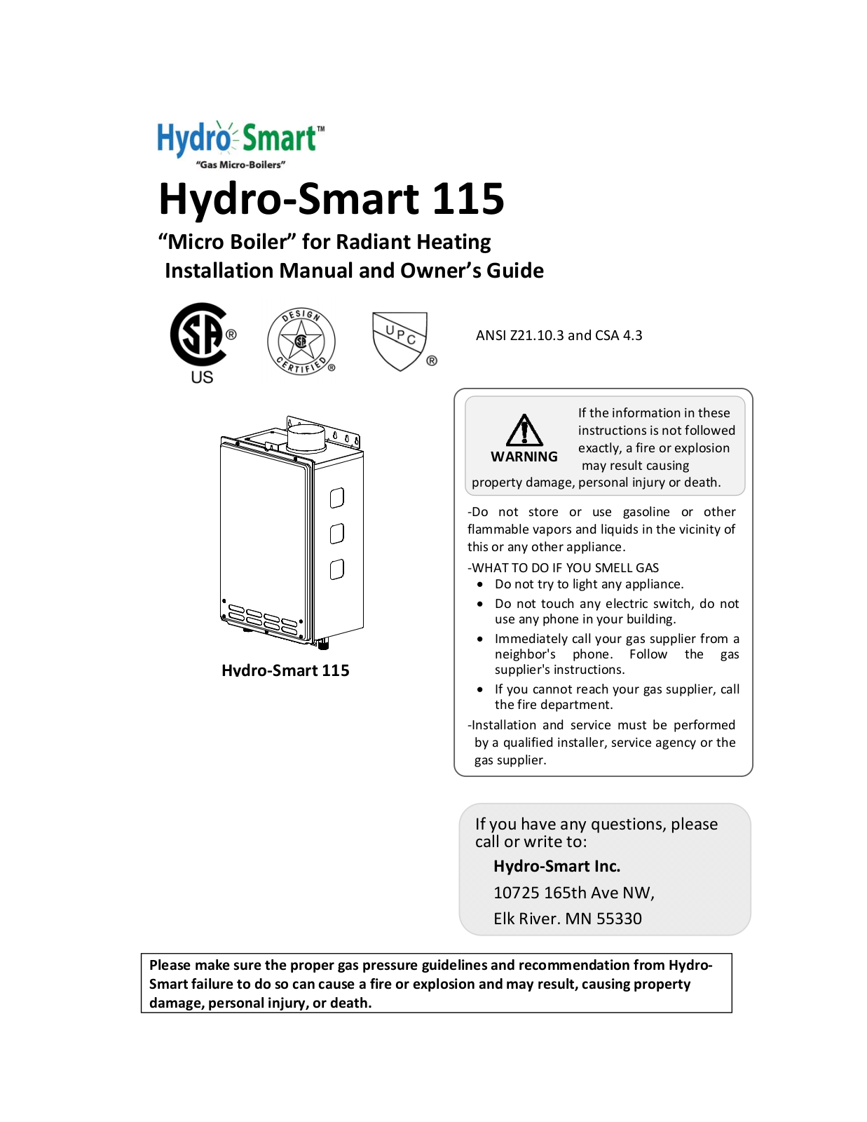 Hydro Smart 115 Installation Manual