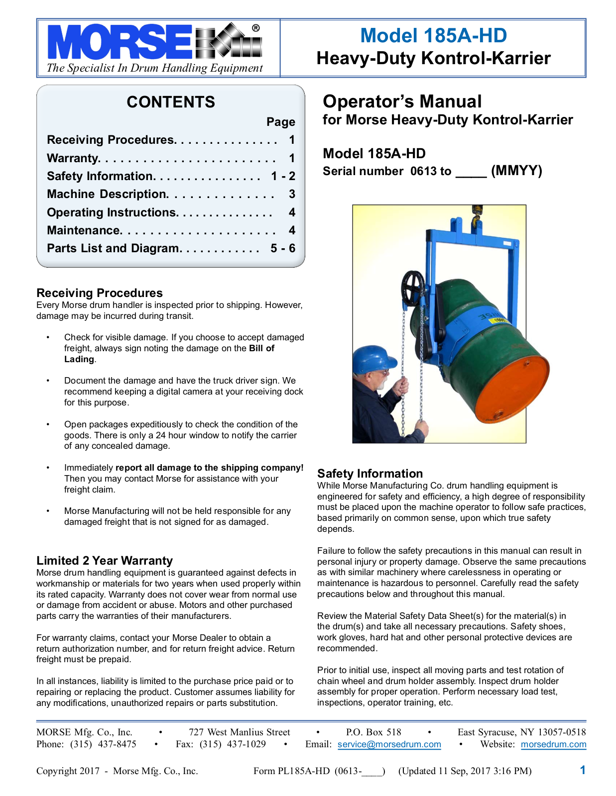 Morse 185A-HD User Manual