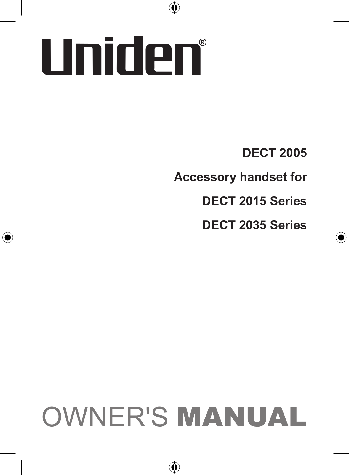 Uniden DECT 2015, DECT 2035, DECT 2005 User Manual