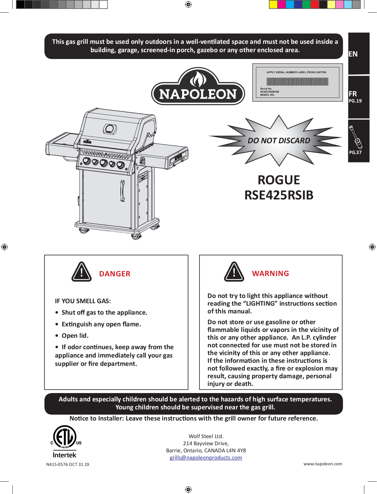 Napoleon RSE425RSIBNSS1 User Manual