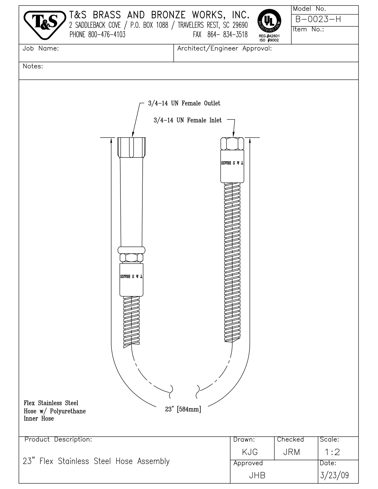 T&S Brass B-0023-H User Manual