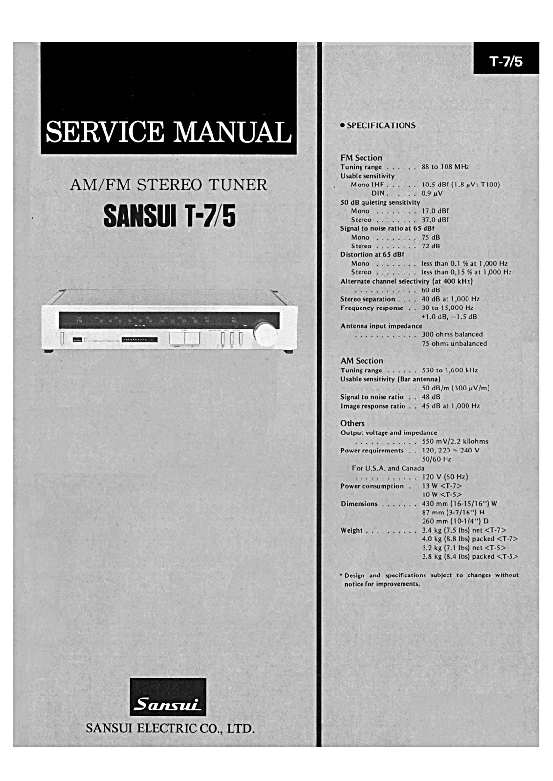 Sansui T7, T5 Service Manual