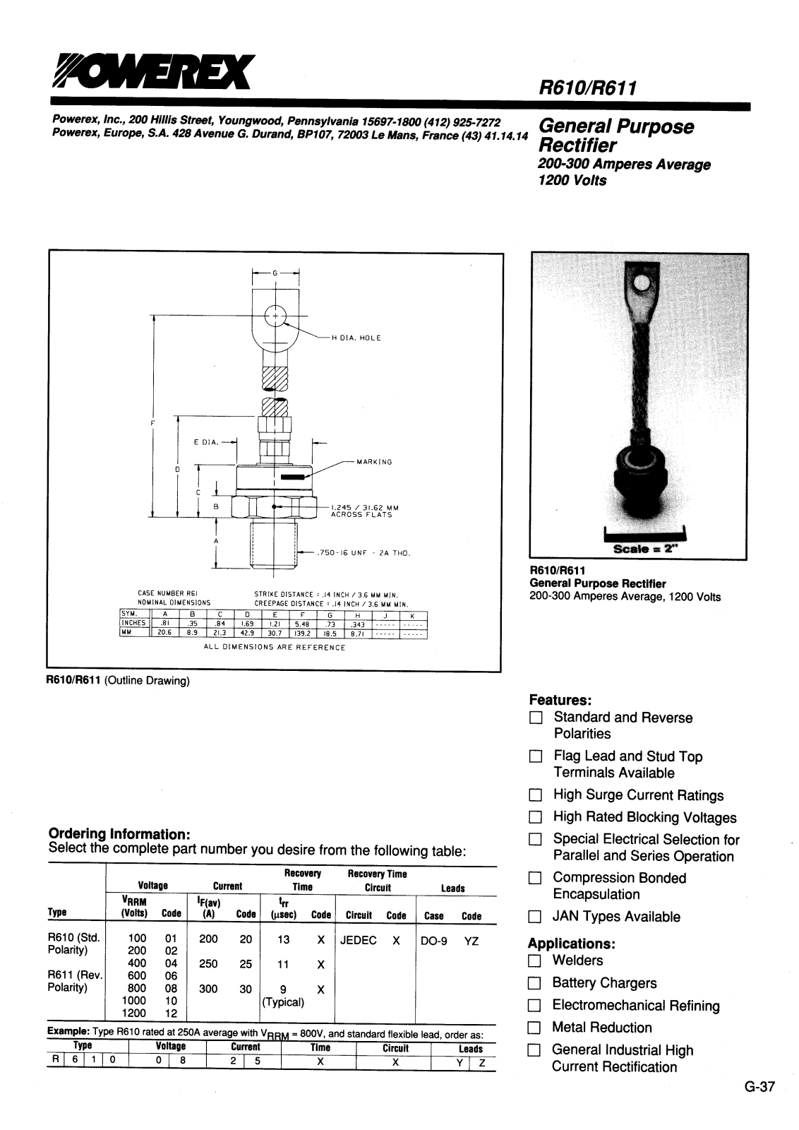 POWEREX R6100825XXYZ, R6100830XXYZ, R6101025XXYZ, R6101030XXYZ, R6110225XXYZ Datasheet