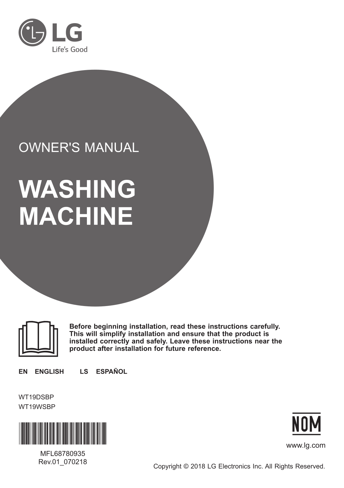 LG WT19DSBP Owner's Manual