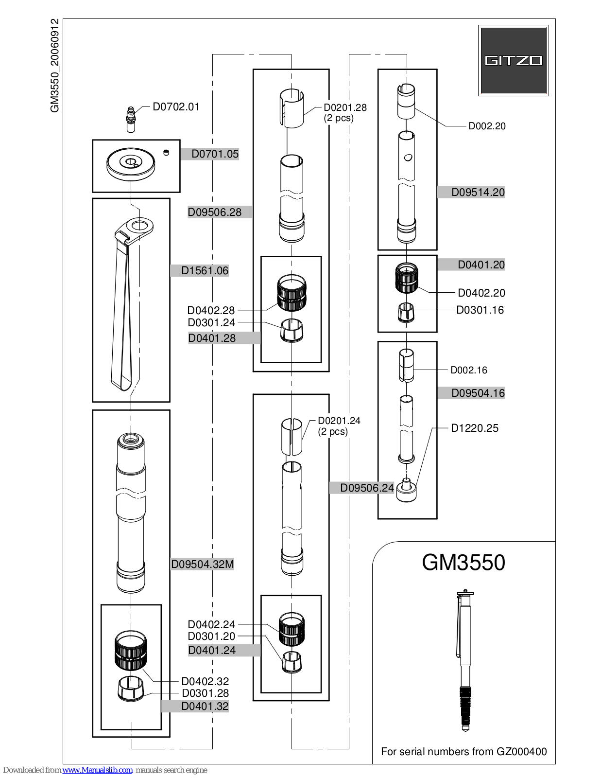 Gitzo Series 3 Mountaineer GM3550, 3 GM3550 Parts List