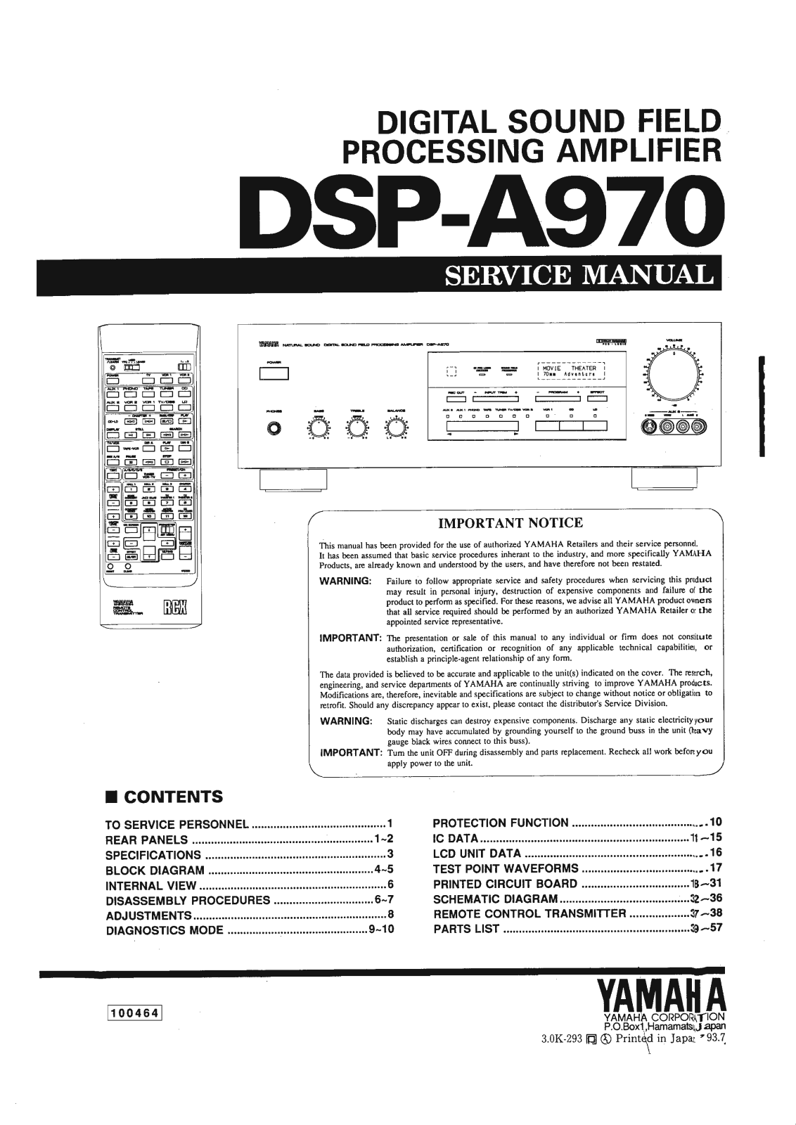 Yamaha DSPA-970 Service Manual