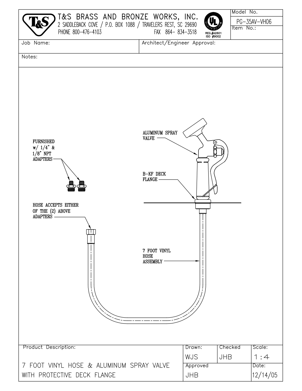 T & S Brass & Bronze Works PG-35AV-VH06 General Manual