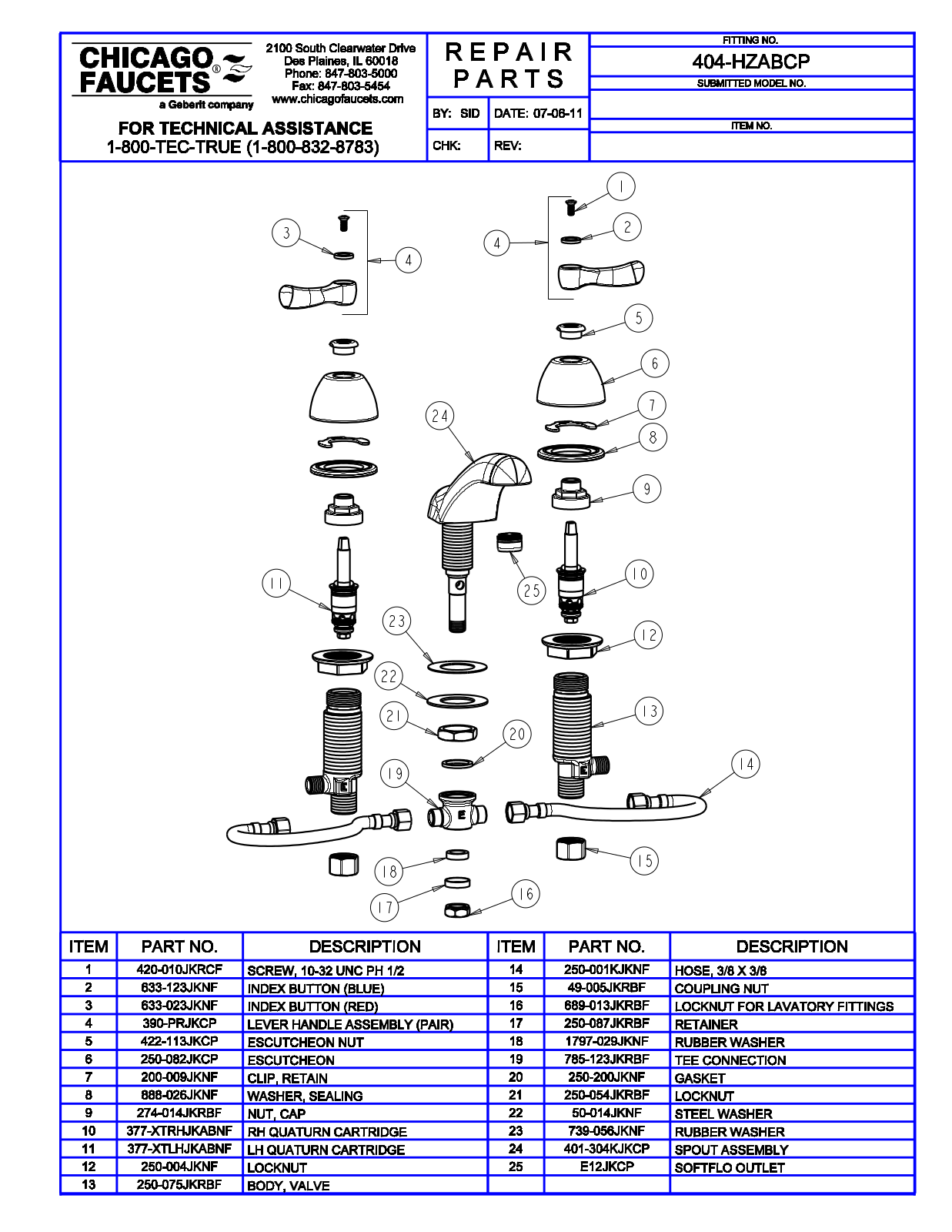 Chicago Faucet 404-HZABCP Parts List