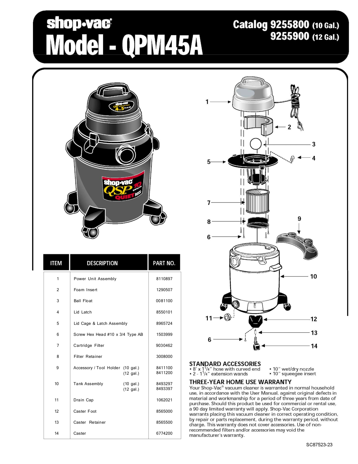 Shop Vac Qpm45a Owner's Manual