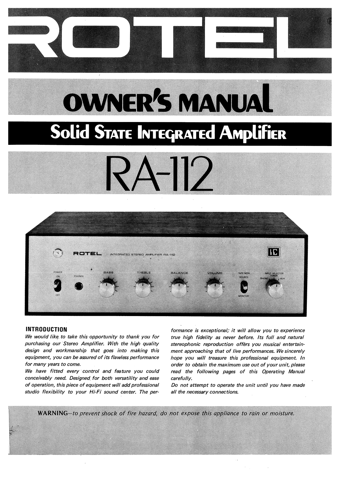 Rotel RA-112 User Manual