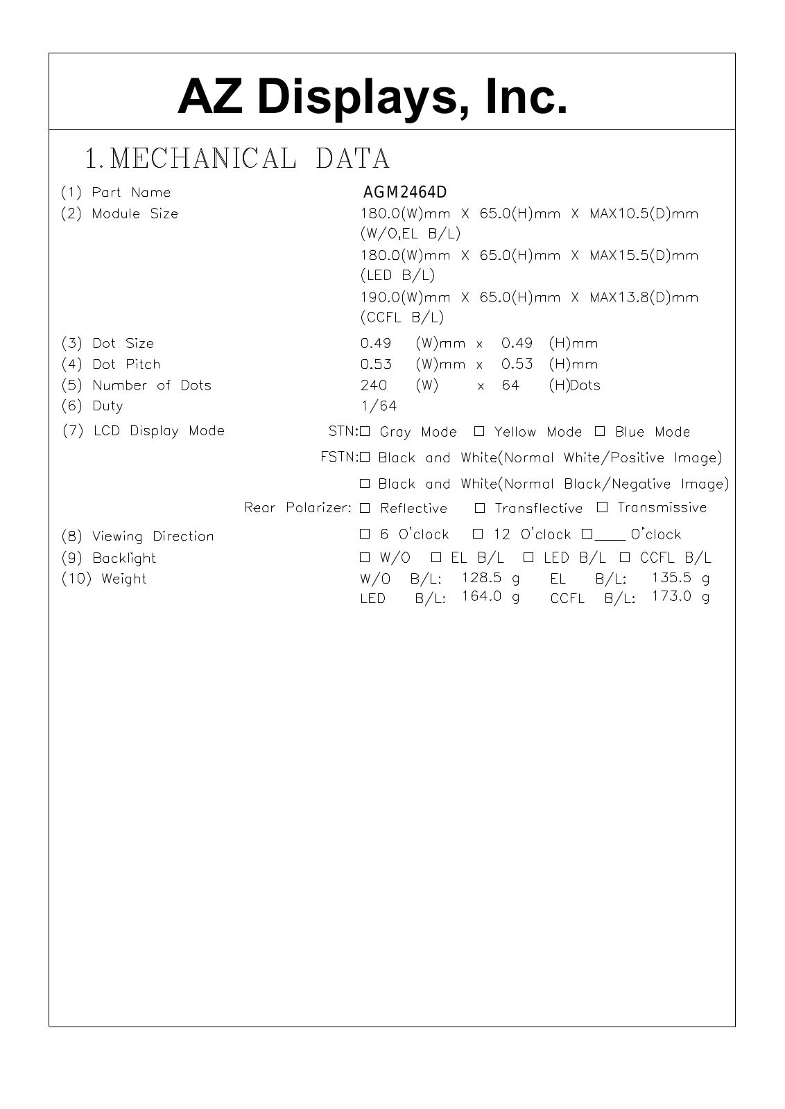 AZDIS AGM2464D-RL-YTW-T, AGM2464D-RL-YTS-T, AGM2464D-RL-YTH-T, AGM2464D-RL-YTD-T, AGM2464D-RL-YBW-T Datasheet