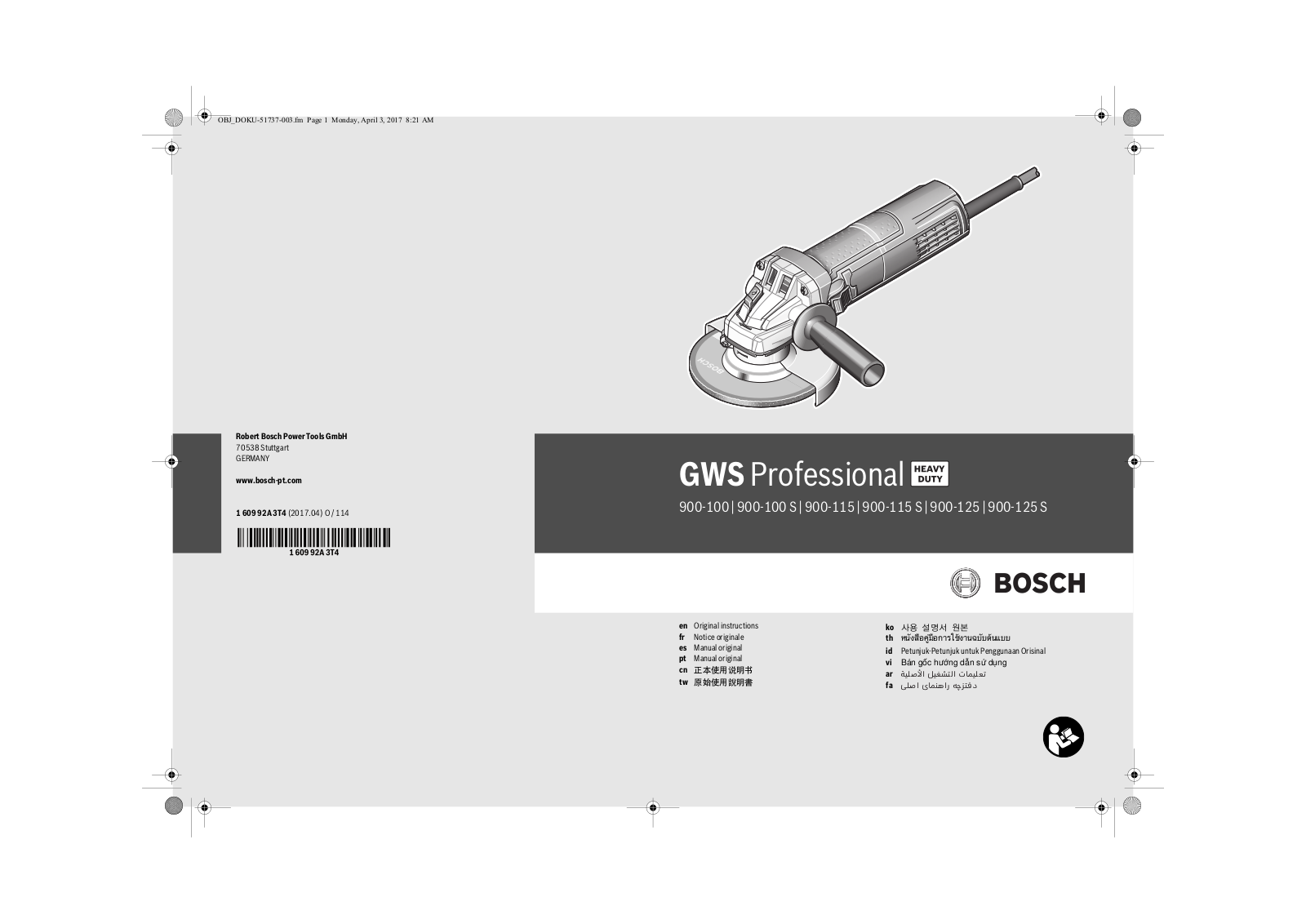 Bosch GWS 900-100, GWS 900-115, GWS 900-125, GWS 900-100 E, GWS 900-115 E User Manual